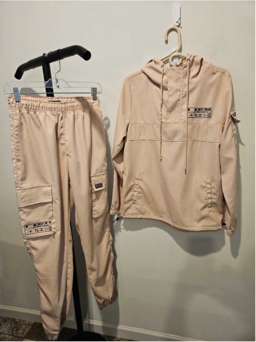 Men's BLACK PIKE Beige Streetwear Tracksuit S with Black Accents